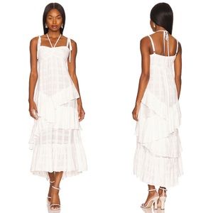 CINQ A SEPT Wilder Gown White Linen Midi Dress Ruffle Bow Detail NWT size 0